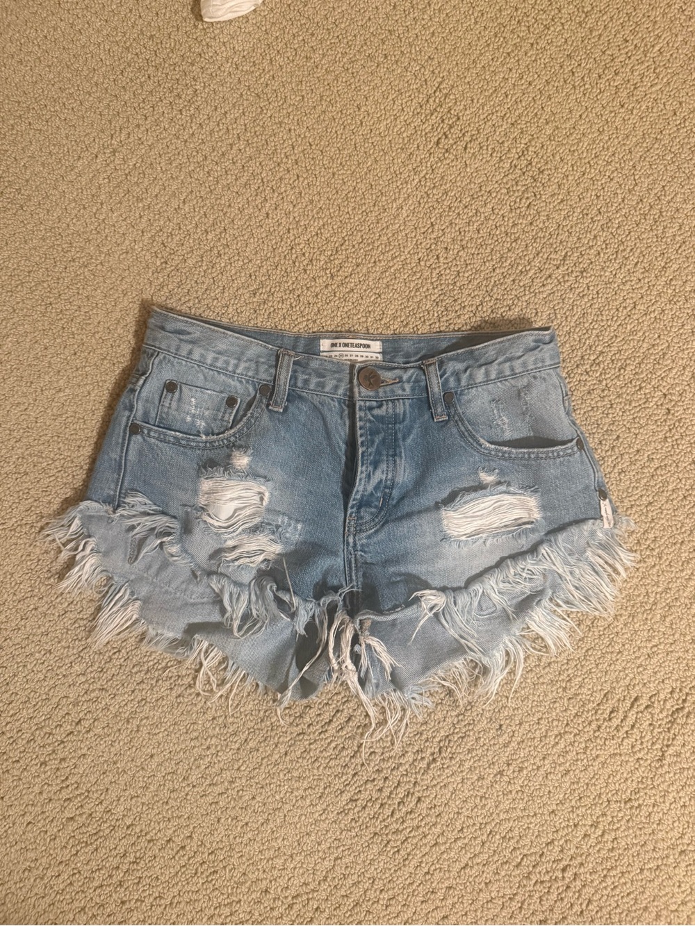 One Teaspoon Light Blue Distressed Denim Cutoff Shorts